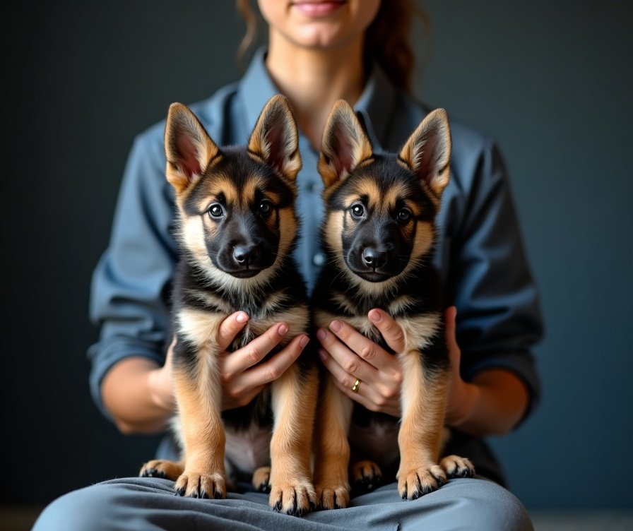 German Shepherd puppies held by a breeder — professional puppy delivery services by Royal Pet Shipping